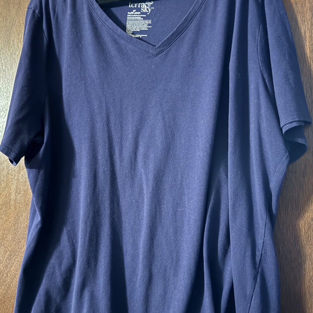 Terra & Sky Dark Blue V-Neck Short Sleeve Tee